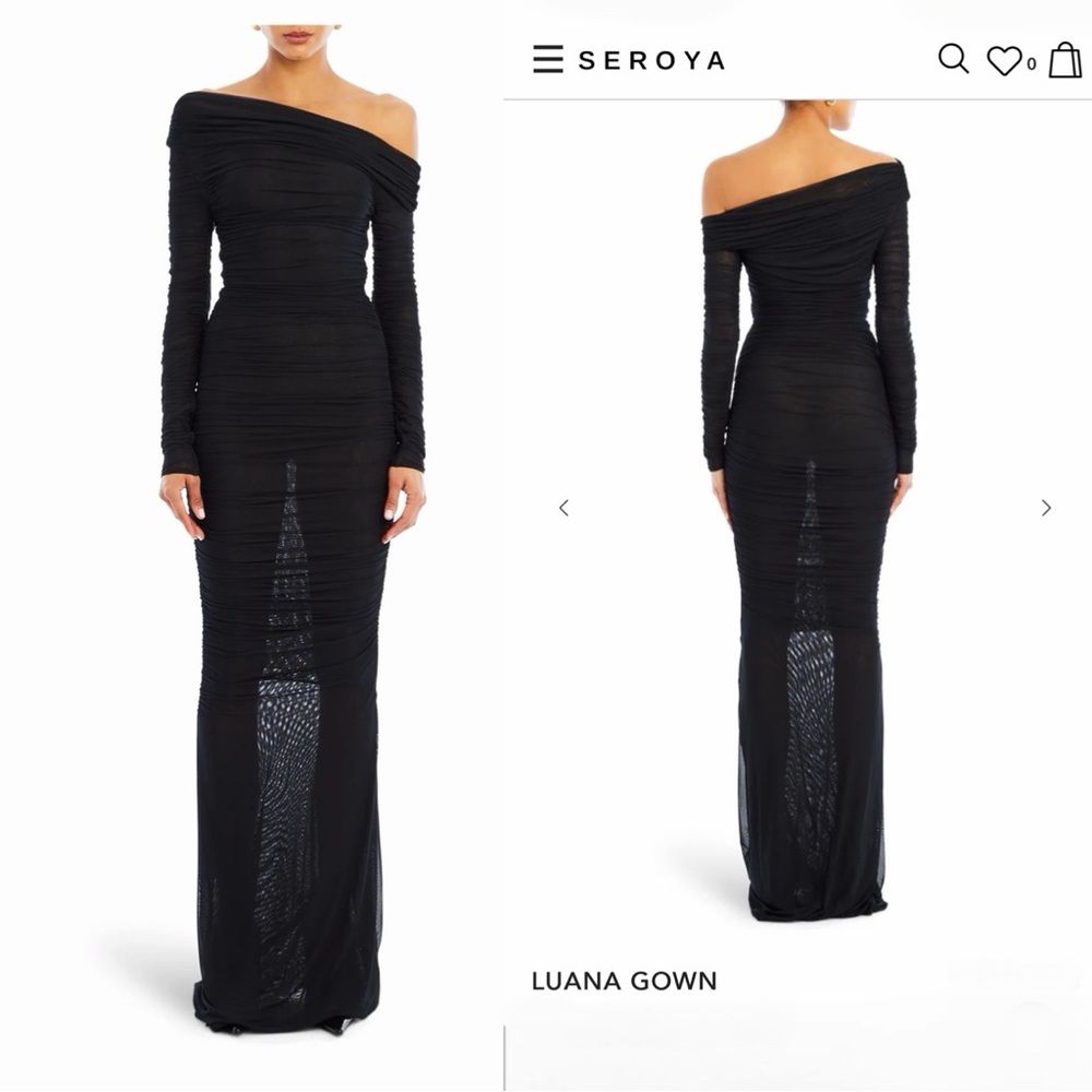 Seroya Black Ruched Maxi Gown